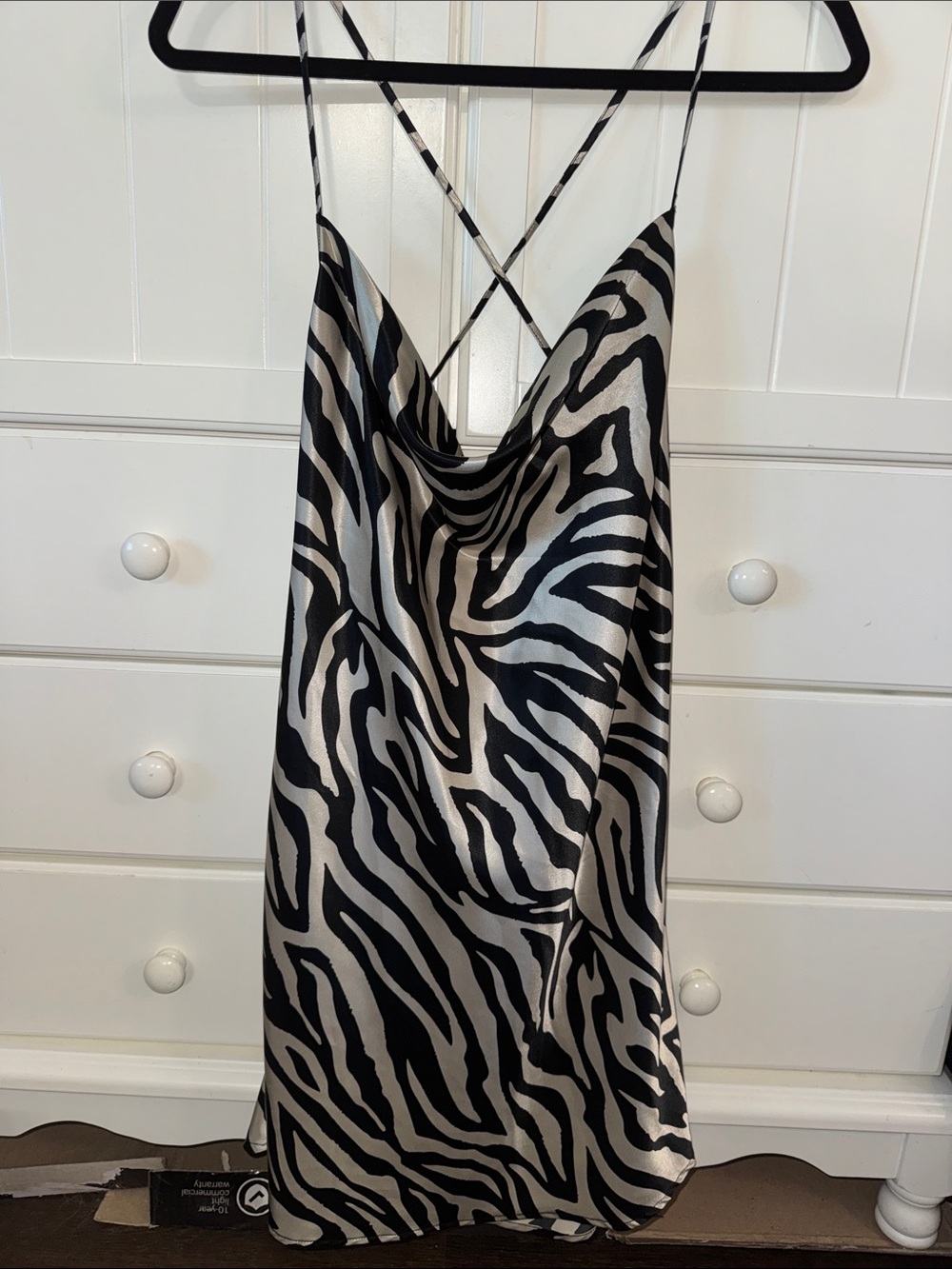 H&M Zebra-Print Satin Slip Mini Dress — Black & White